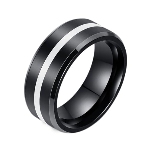 Beydodo Edelstahl Ringe Herren, Männer Ring 8MM Gebürstet mit Weiß Emaille Partner Ring Personalisiert Schwarz Gr.67 (21.3) von Beydodo