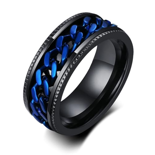 Beydodo Edelstahl Ringe Herren, Männer Ring 8MM Spinner mit Kette Partner Ringe Personalisiert Schwarz Blau Gr.62 (19.7) von Beydodo