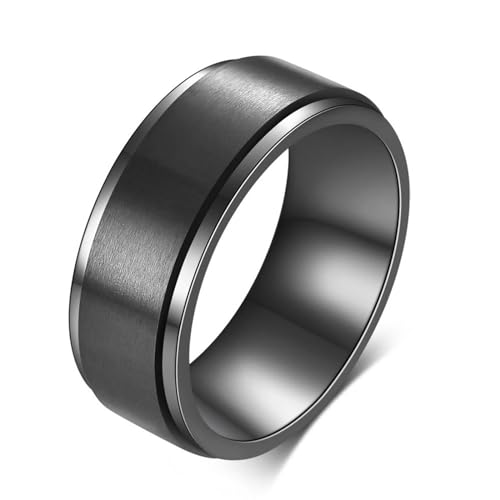 Beydodo Edelstahl Ringe Herren, Männer Ring Drehbar 8MM Gebürstet Partner Ring Personalisiert Schwarz Gr.62 (19.7) von Beydodo