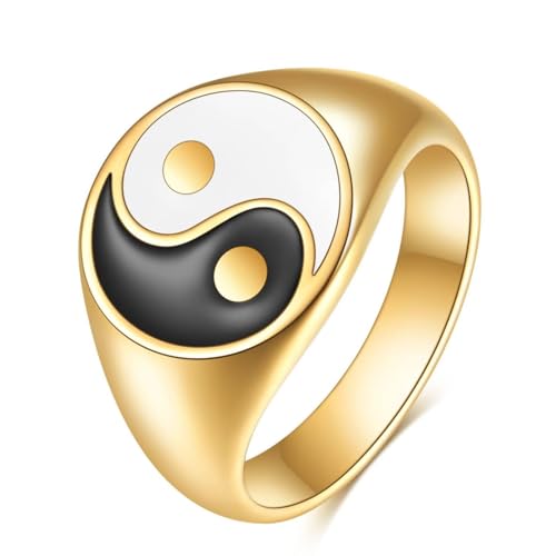 Beydodo Edelstahl Ringe Herren, Männer Ring Yin Yang 13MM Partner Ring Personalisiert Gold Gr.57 (18.1) von Beydodo