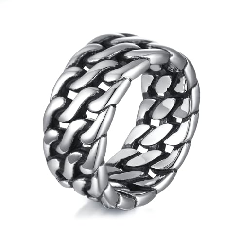 Beydodo Edelstahl Ringe Herren, Ring Personalisiert Kette 10MM Partnerringe Männer Ringe Vintage Silber Nickelfrei Größe 65 (20.7) von Beydodo