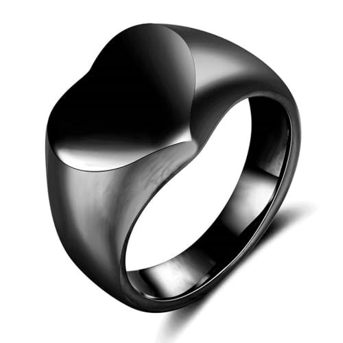 Beydodo Edelstahl Ringe Herren, Ring Personalisiert Siegelring Herz 16MM Partnerringe Schwarz Ringe Nickelfrei für Männer Größe 65 (20.7) von Beydodo