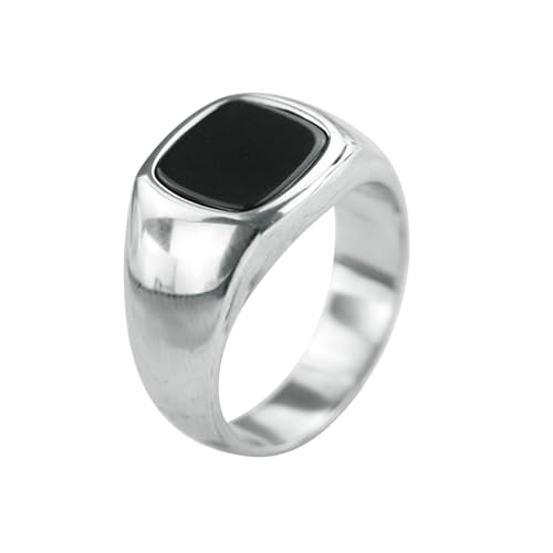 Beydodo Edelstahl Ringe Herren Damen, Unisex Ring 12MM Siegelring mit Schwarz Stein Partner Ring Personalisiert Silber Gr.54 (17.2) von Beydodo