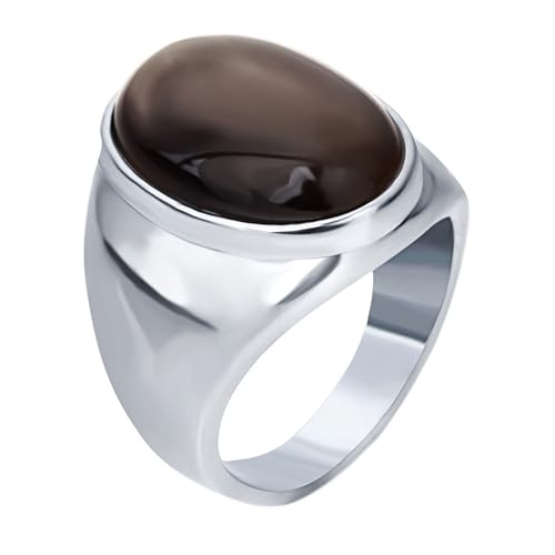 Beydodo Edelstahl Ringe Herren Damen, Unisex Ring 23MM mit Braun Oval Stone Partner Ring Personalisiert Silber Gr.62 (19.7) von Beydodo