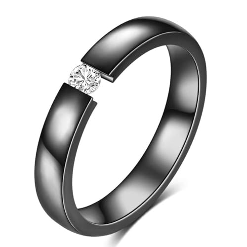 Beydodo Edelstahl Ringe Herren Damen, Unisex Ring 3MM Solitär mit Zirkonia Partner Ring Personalisiert Schwarz Gr.49 (15.6) von Beydodo