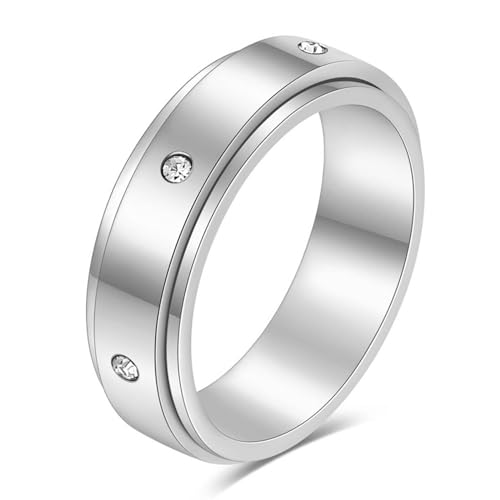 Beydodo Edelstahl Ringe Herren Damen, Unisex Ring 6MM Drehbar mit Zirkonia Partner Ring Personalisiert Silber Gr.62 (19.7) von Beydodo