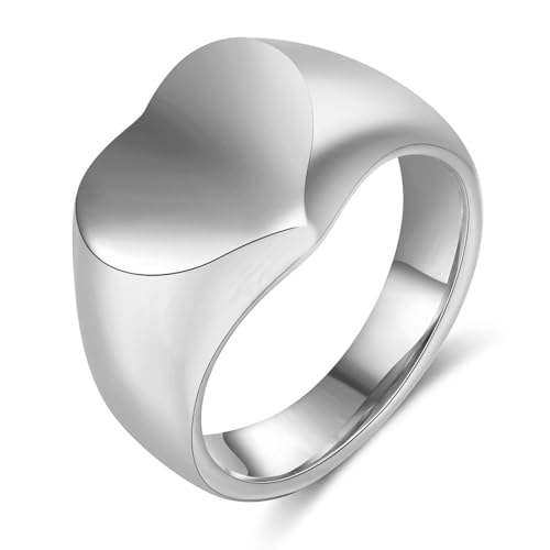 Beydodo Edelstahl Ringe Herren Damen, Unisex Ring Herz 16MM Siegelring Partner Ring Personalisiert Silber Gr.54 (17.2) von Beydodo