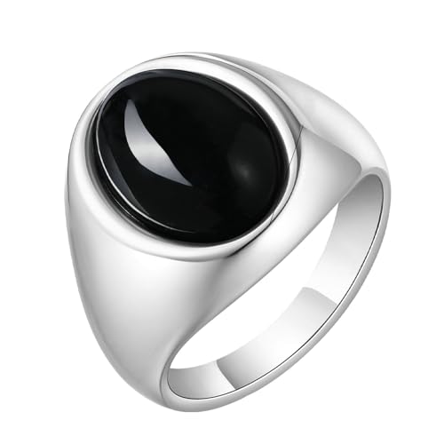 Beydodo Edelstahl Ringe Männer, Ring Personalisiert mit Schwarzer Achat Siegelring Freundschaftsringe Partnerringe Herren Ringe Silber Größe 70 (22.3) von Beydodo