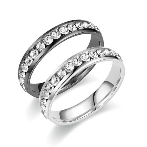Beydodo Edelstahl Ringe Paare 2 Set, Verlobungsringe Damen Herren 4MM mit Zirkonia Trauringe Partnerringe Personalisiert Silber Gr.69 (22.0) + Schwarz Gr.69 (22.0) von Beydodo