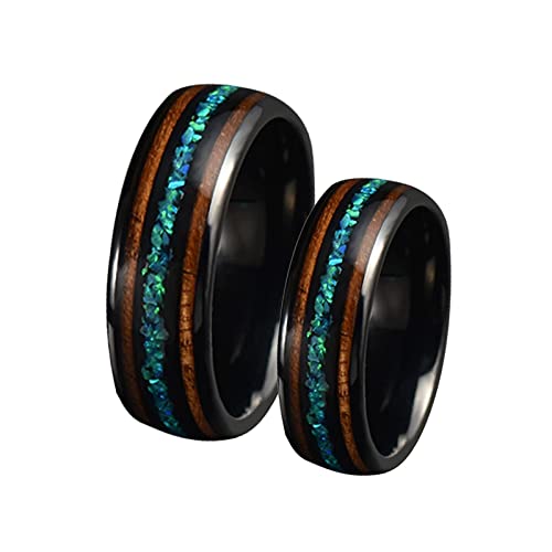 Beydodo Edelstahl Ringe Paare mit Gravur, Verlobungsringe Eheringe Paarpeis,8MM Schwarz Ring mit Opal und Holz Damen Gr.52 (16.6) + Herren Gr.67 (21.3) von Beydodo