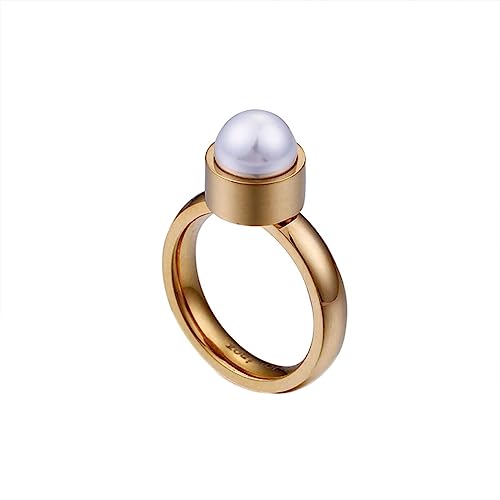 Beydodo Edelstahl Ringe Partner, Damen Ring Personalisiert 4MM mit Vintage Perle Freundschaftsring Hochzeit Ringe für Frauen Gold Gr.57 (18.1) von Beydodo