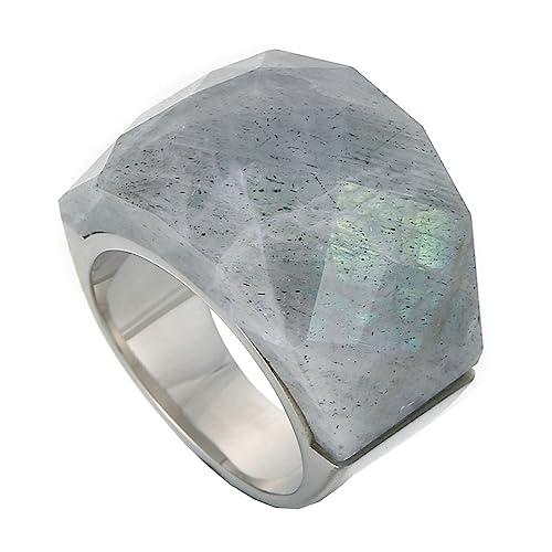 Beydodo Edelstahl Ringe Partner, Damen Ring Personalisiert Breit mit Grau Stein Siegelring Freundschaftsring Hochzeit Ringe für Frauen Silber Gr.60 (19.1) von Beydodo