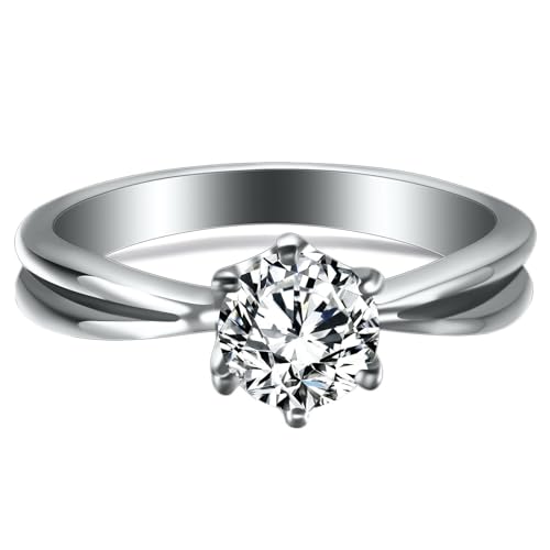 Beydodo Edelstahl Ringe Partner, Damen Ring Personalisiert Solitär mit 6MM Zirkonia Freundschaftsring Silber Ringe für Frauen Größe 49 (15.6) von Beydodo