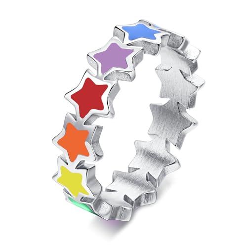 Beydodo Edelstahl Ringe Partner, Damen Ring Personalisiert Sterne mit Emaille Freundschaftsringe Silber Ringe Frauen Größe 52 (16.6) von Beydodo