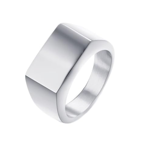 Beydodo Edelstahl Ringe Partner, Herren Ring Personalisiert 13MM Rechteck Siegelring Freundschaftsring Silber Ringe für Männer Größe 49 (15.6) von Beydodo