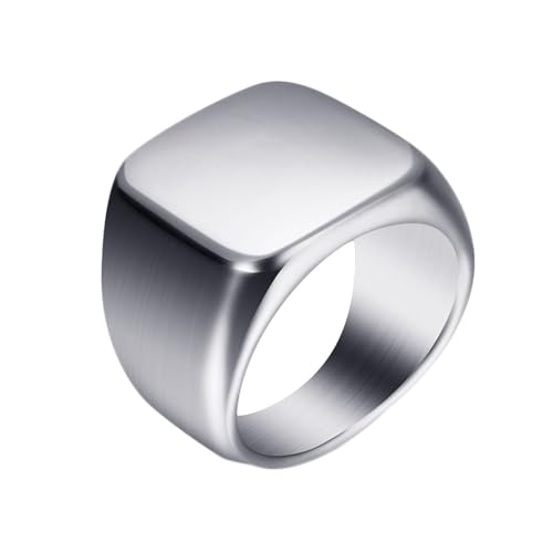 Beydodo Edelstahl Ringe Partner, Herren Ring Personalisiert 18MM Quadrat Siegelring Freundschaftsring Silber Ringe für Männer Größe 54 (17.2) von Beydodo