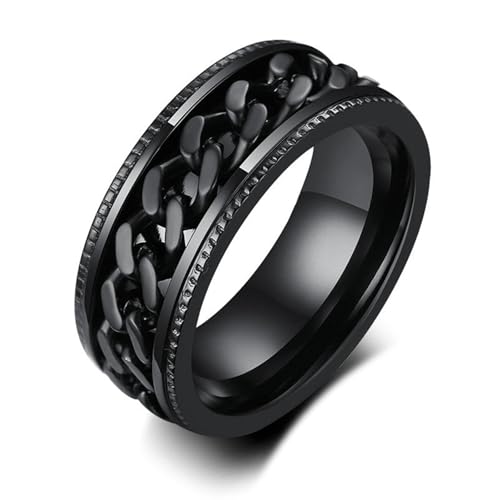 Beydodo Edelstahl Ringe Partner, Herren Ring Personalisiert 8MM Spinner mit Kette Freundschaftsringe Schwarz Ringe Männer Größe 62 (19.7) von Beydodo
