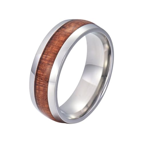 Beydodo Edelstahl Ringe Partner, Herren Ring Personalisiert 8MM mit Braun Holz Bandring Freundschaftsring Silber Ringe für Männer Größe 60 (19.1) von Beydodo