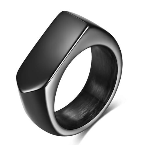 Beydodo Edelstahl Ringe Partner, Herren Ring Personalisiert 9MM Glänzend Siegelring Freundschaftsring Schwarz Ringe für Männer Größe 57 (18.1) von Beydodo