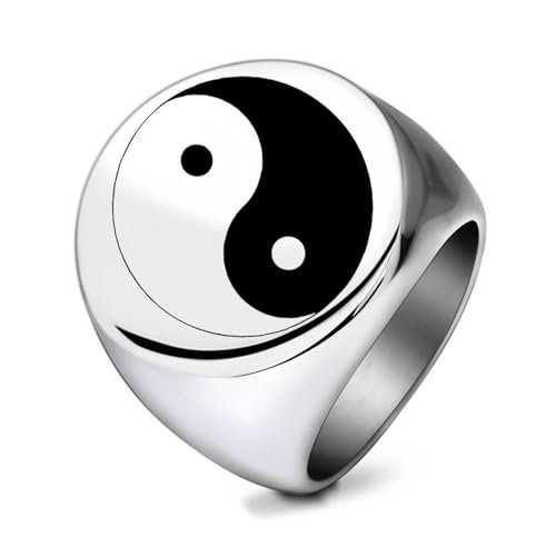 Beydodo Edelstahl Ringe Partner, Herren Ring Personalisiert Yin Yang 22MM Siegelring Freundschaftsring Silber Ringe für Männer Größe 65 (20.7) von Beydodo