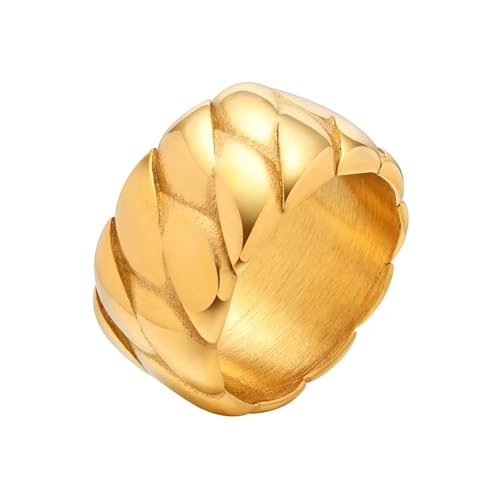 Beydodo Edelstahl Ringe Partner Damen, Vergoldet Ring Personalisiert 11.5MM mit Ketten Freundschaftsringe Gold Ringe Frauen Größe 57 (18.1) von Beydodo