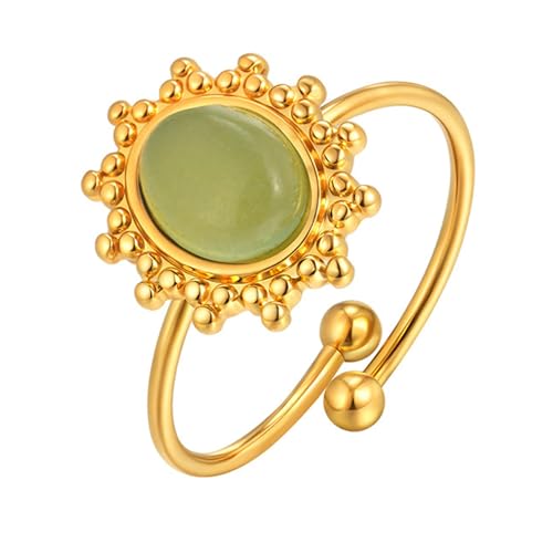 Beydodo Edelstahl Ringe Partner Damen, Vergoldet Ring Personalisiert Blume mit Katzenaugenstein Offen Freundschaftsringe Gold Ringe Frauen Verstellbar von Beydodo