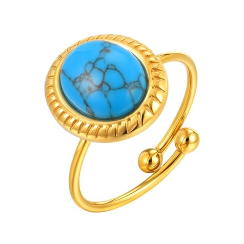Beydodo Edelstahl Ringe Partner Damen, Vergoldet Ring Personalisiert Solitär mit Oval Türkis Offen Freundschaftsringe Gold Ringe Frauen Verstellbar von Beydodo