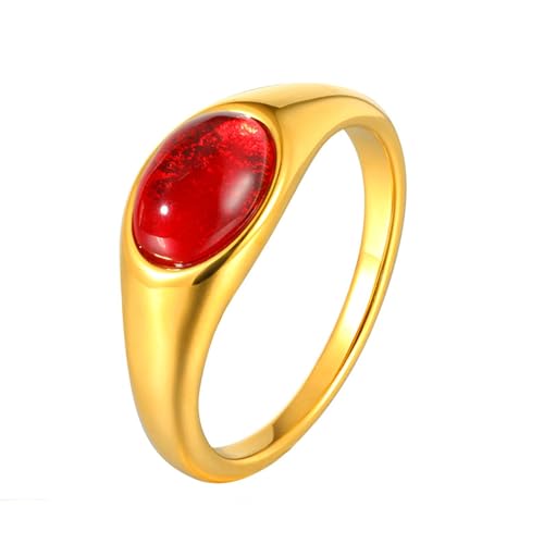 Beydodo Edelstahl Ringe Partner Damen, Vergoldet Ring Personalisiert Solitär mit Rot Achat Freundschaftsringe Gold Ringe Frauen Größe 54 (17.2) von Beydodo