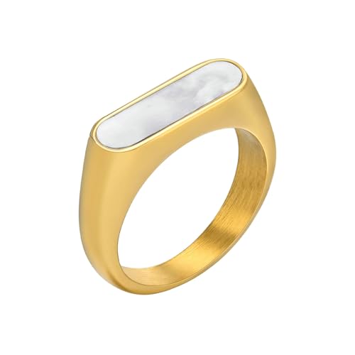 Beydodo Edelstahl Ringe Partner Damen, Vergoldet Ring Personalisiert mit Muschel Siegelring Freundschaftsringe Gold Ringe Frauen Größe 52 (16.6) von Beydodo