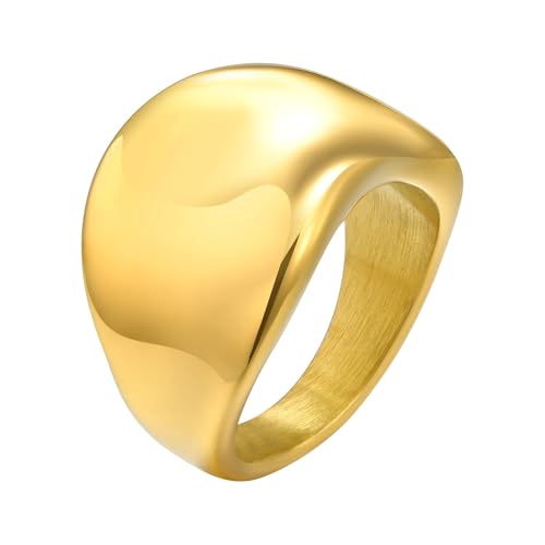 Beydodo Edelstahl Ringe Vergoldet Frauen, Ring Personalisiert Breit 15MM Poliert Freundschaftsringe Partnerringe Damen Ringe Gold Größe 54 (17.2) von Beydodo