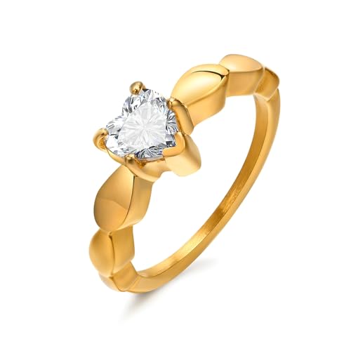 Beydodo Edelstahl Ringe Vergoldet Frauen, Ring Personalisiert Herz mit Zirkonia Freundschaftsringe Partnerringe Damen Ringe Gold Größe 52 (16.6) von Beydodo