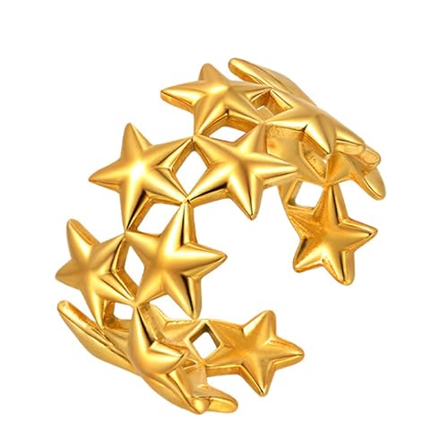 Beydodo Edelstahl Ringe Vergoldet Frauen, Ring Personalisiert Sterne Offen Freundschaftsringe Partnerringe Damen Ringe Gold Verstellbar von Beydodo