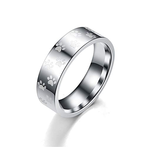 Beydodo Edelstahl Trauringe Männer Frauen mit Hundepfote Rund 6 MM Hochzeitsringe Silber Edelstahlring Gr.65 (20.7) von Beydodo
