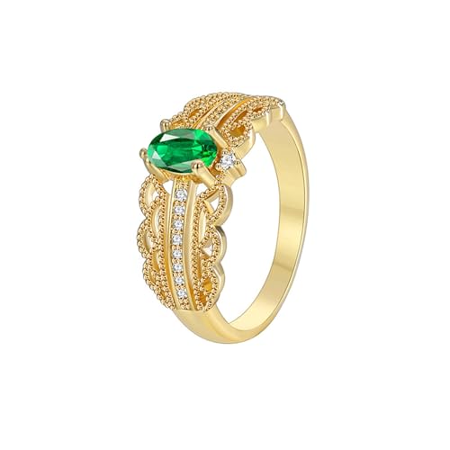 Beydodo Ehering Damen Einzeln, Ringe Gold 375 Filigran mit Oval Smaragd und Moissanit Hochzeit Ringe Frauen Nickelfrei Gr.51 (16.2) von Beydodo