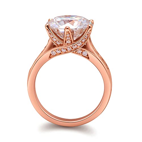 Beydodo Eheringe Damen Einzeln, Ring Rotgold 585 6-Steg-Krappenfassung mit 11MM Moissanit 5ct Hochzeit Ringe Frauen Nickelfrei Größe 66 von Beydodo