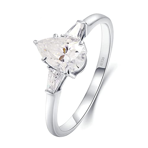 Beydodo Eheringe Damen Einzeln, Ring Weißgold 750 Tropfen mit Moissanit 1.5ct Hochzeit Ringe Frauen Nickelfrei Größe 53 von Beydodo