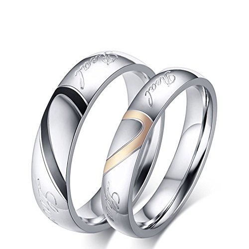 Beydodo Eheringe Edelstahl Paarpreis, Verlobungsringe Paar Ringe Puzzle Herz 4MM 5MM Ring Damen Gr. 52 (16.6)+ Herren Gr.60 (19.1), Personalisierte Partnerringe Freundschaftsringe von Beydodo