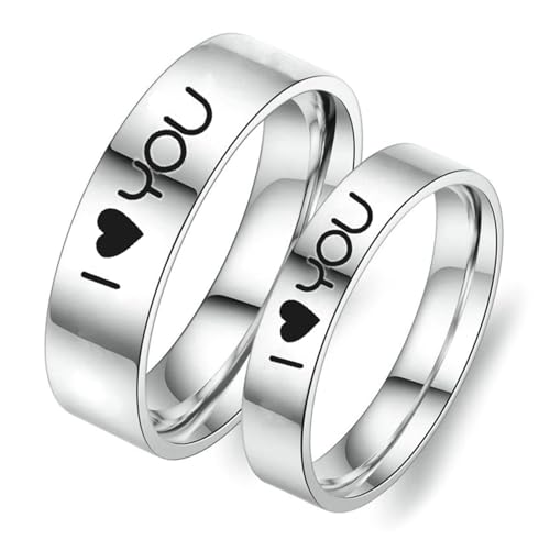 Beydodo Eheringe Paarpreis Silber, Edelstahl Ringe Set I LOVE YOU 4MM 6MM Hochzeitsringe Partnerringe Personalisiert Damen Gr.62 (19.7) + Herren Gr.49 (15.6) von Beydodo