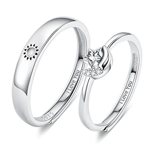 Beydodo Eheringe Silber 925 Paarpreis, Ringe Sonne Mond mit Gravur I Love You Hochzeitsringe Paar Ringe Set Verstellbar von Beydodo