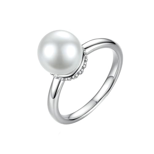 Beydodo Eheringe Weißgold 750 Damen Einzeln, Frauen Ringe Solitär mit 9MM Perle Trauringe Hochzeit Ringe Nickelfrei Größe 49 (15.6) von Beydodo
