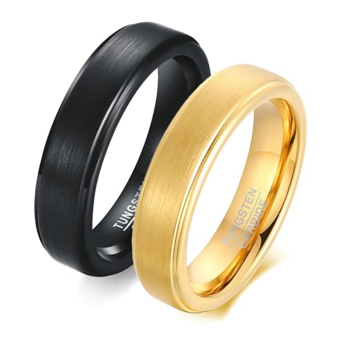 Beydodo Eheringe Wolframcarbid Paarpeis, Hochzeit Ringe Damen Herren 5MM Matt Verlobungsringe Partnerringe Personalisiert Gold Gr.55 (17.5) + Schwarz Gr.65 (20.7) von Beydodo