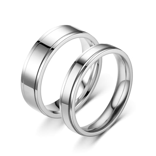 Beydodo Freundschaftsringe Edelstahl mit Gravur, Eheringe Paarpreis 4MM 6MM Hochglanzpoliert Verlobungsringe Partnerringe für 2 Damen Gr.54 (17.2) + Herren Gr.63 (20.1) von Beydodo