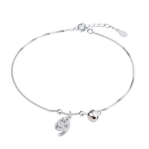 Beydodo Fußschmuck Fußketten Echt Silber 925 mit Anhänger Katze Glocken Damen Fußkette Strand Kette Silber von Beydodo