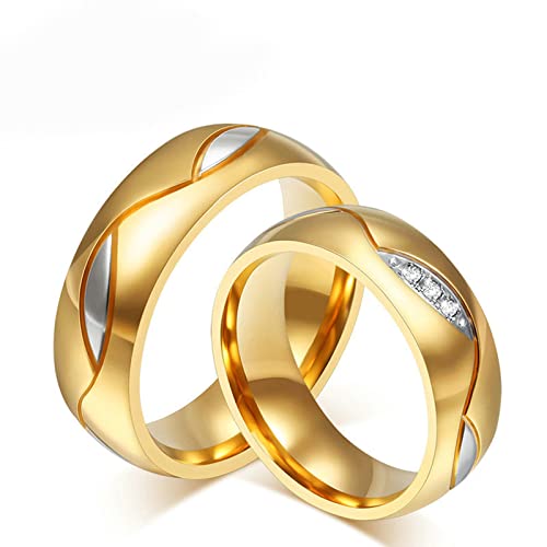 Beydodo Gold Ringe Paar Edelstahl, Verlobung Ringe Unendlichkeit mit Stein Bandringe Partnerringe Trauringe mit Wunschgravur Damen Gr.54 (17.2) + Herren Gr.62 (19.7) von Beydodo