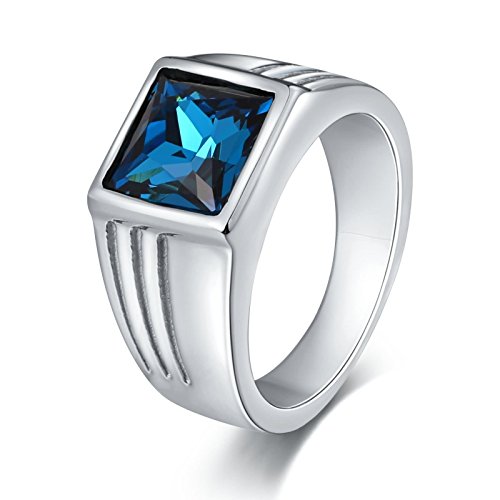 Beydodo Gothic Ring Edelstahl für Männer, Herren Ring Personalisiert Silber Quadrat Blau Zirkonia Breite 10MM Größe 62 (19.7) von Beydodo