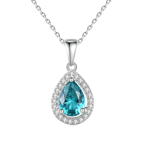 Beydodo Halskette Damen 750 Weißgold, Kette 45CM Charms Anhänger Tropfen mit Aquamarin 0.6ct und Diamant Halskette für Hochzeit von Beydodo