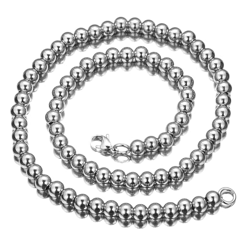 Beydodo Halskette Herren 56CM Edelstahl, Kugelkette mit Karabinerverschluss 6MM Hip Hop Kette Silber Partnerkette für Männer Jugend von Beydodo
