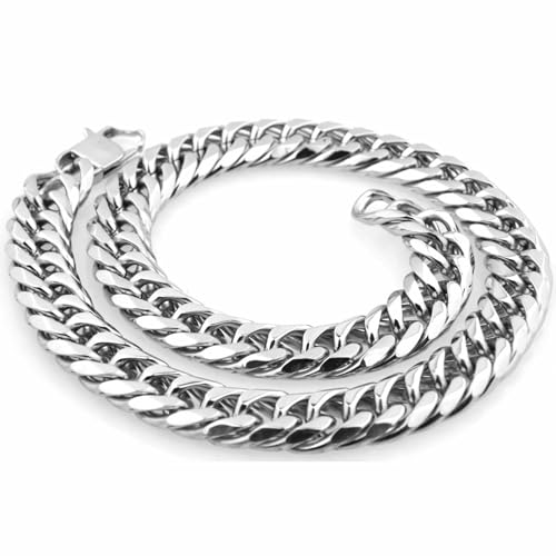 Beydodo Halskette Herren Edelstahl ohne Anhänger, Cuban Chain Panzerkette mit Karabinerverschluss 13MM Hip Hop Kette 76CM Silber Freundschaftskette Personalisiert von Beydodo