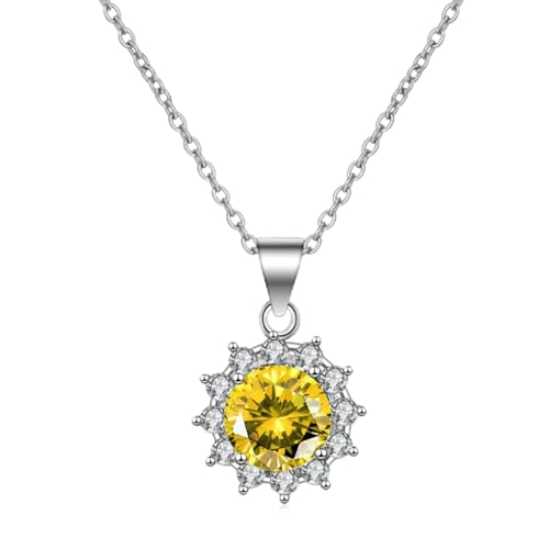 Beydodo Halskette Weißgold Damen 375, Kette Anhänger Charms Sonnenblume mit Citrin und Diamant Halskette Weißgold 45CM für Frauen Beydodo Halskette Weißgold Damen 375, Kette Anhänger Charms Sonnenblume mit Citrin und Diamant Halskette Weißgold 45CM für Frauen von Beydodo