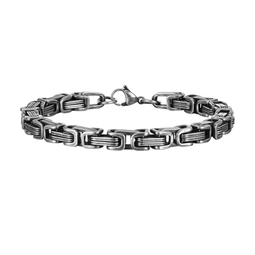 Beydodo Herren Armbänder Edelstahl, Männer Armband Antik Silber 21CM 6MM Byzantinische Kette Gliederarmband Charms Armbänder Personalisiert Freundschaftsarmband von Beydodo